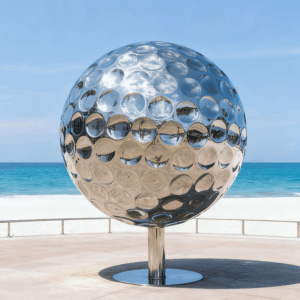 90cm Stainless Steel Golf Ball Sculpture | Mirror Polished Modern Metal Artwork for Interior & Outdoor Décor