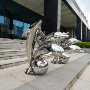 Garden accessories animal statue stainless steel dolphin sculpture MP-O0005