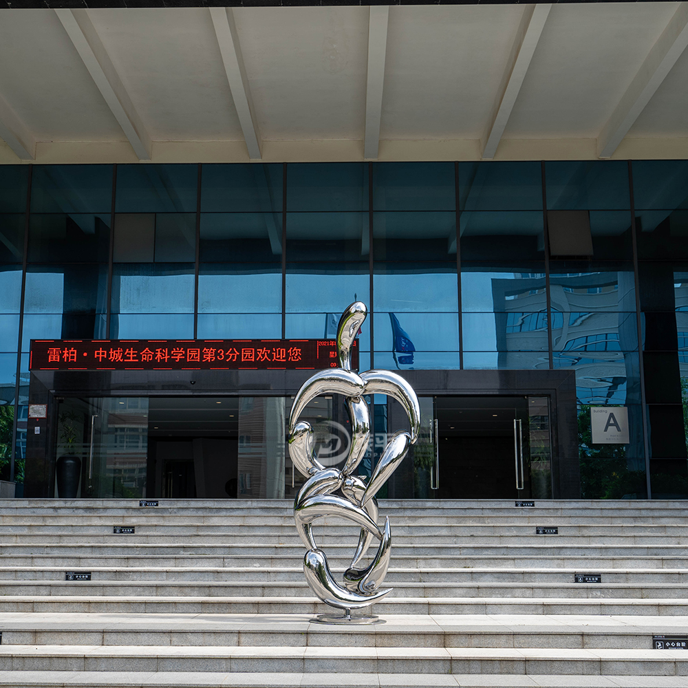 Mirror polished abstract fish statue metal craft stainless steel animal sculpture MP-O0027