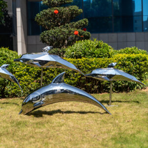 Creative metal geometry dolphin sculpture water feature stainless steel sculpture MP-O0025