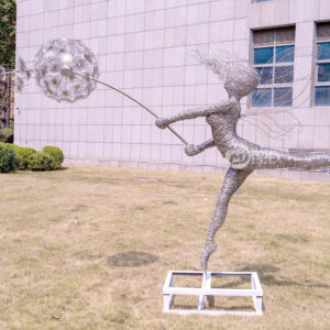 Outdoor Large Metal Statue Creative Large Size Stainless Steel Dandelion Girl Sculpture MP-H0003