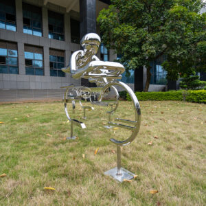 Large Abstract Ring Stainless Steel Cyclist Sculpture For Garden Decoration MP-O0035