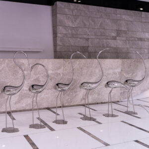 Home Decoration Stainless Steel Bird Figurine Spring Decoration Grus Japonensis Bird Statue With Metal Feet MP-I0014