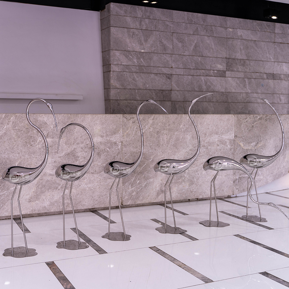 Home Decoration Stainless Steel Bird Figurine Spring Decoration Grus Japonensis Bird Statue With Metal Feet MP-I0014