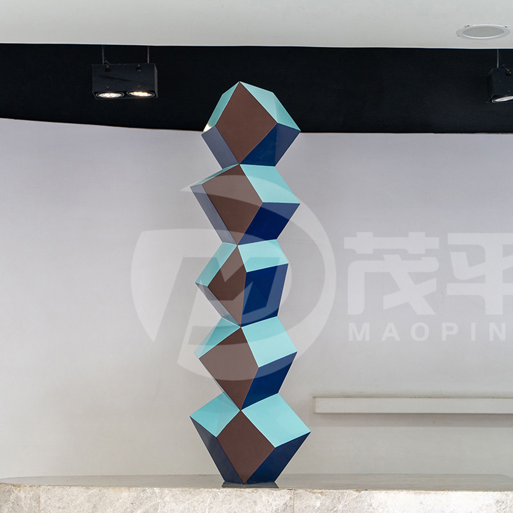 Indoor metal craft home decoration desk and hotel ornaments stainless steel geometry cube sculpture MP-I0017