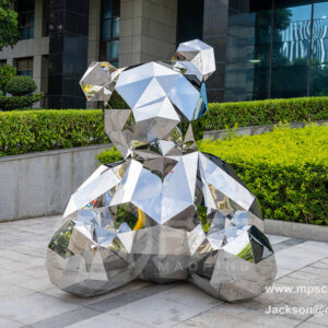 Outdoor large metal craft stainless steel geometry cartoon  bear sculpture for plaza garden ornament animal statue MP-O0049
