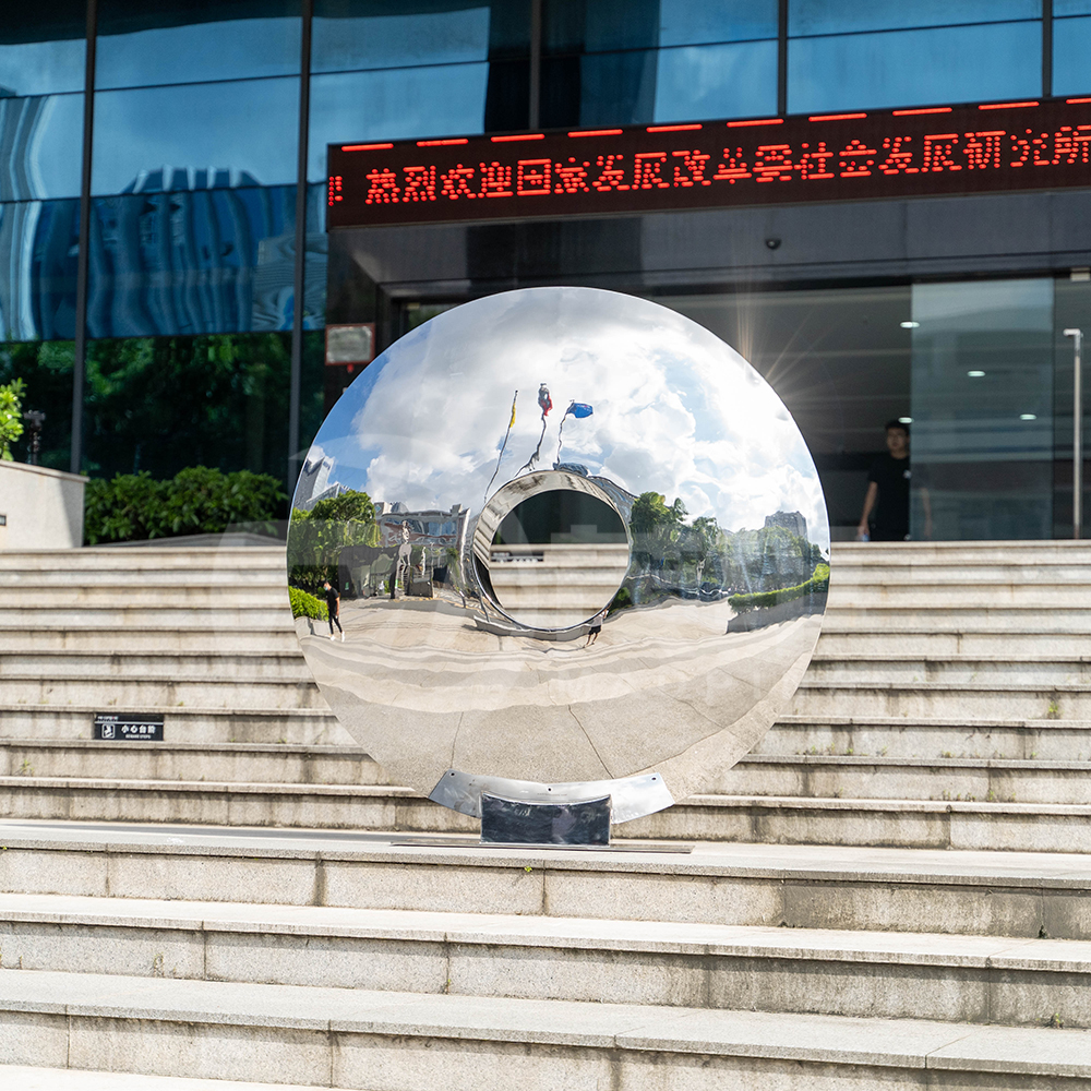 High Polished Circle Stainless Steel Sculpture Customized Outdoor Lawn Decoration MP-O0046