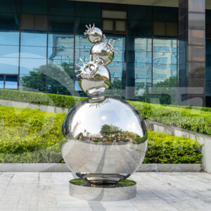 Large Metal Outdoor Sculpture Stainless Steel Sphere Set Sculpture Water Drop Metal Craft Garden Decoration MP-B0008