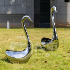 High Polished Mirror Stainless Steel Animal Sculpture Swan Customized Outdoor Lawn Decoration MP-I0015