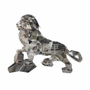 Plaza Decoration Animal Statue Metal Craft Casting Life Size Stainless Steel Lion Sculpture Outdoor Landscape MP-O0058