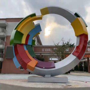 School landscape stainless steel colorful circle sculpture square  plaza decoration MP-O0072