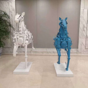 Running horses stainless steel square tubing sculpture indoor ornament colorful animal sculpture MP-O0074