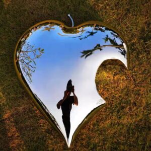 Mirror heart stainless steel sculpture for garden ornament MP-O0064