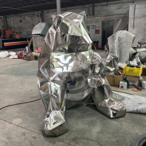 Modern Fashion Decor Bear Ornaments  Stainless Steel Sculpture Geometry Panda Statue Home Garden Decoration MP-O0126