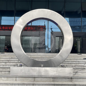 Stainless Steel Sculpture Art Circle Brushed Finishing Fountains Outdoor Garden Water Feature Sculpture MP-O0114