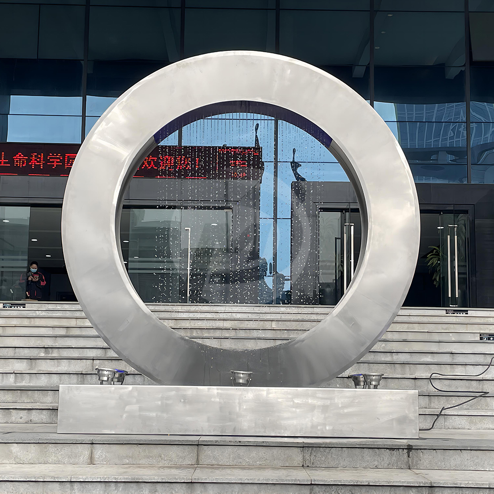 Stainless Steel Sculpture Art Circle Brushed Finishing Fountains Outdoor Garden Water Feature Sculpture MP-O0114