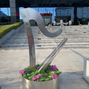 Music Theme Park Decoration Stainless Steel Sculpture Harp Fountain Sculpture Water Feature MP-O0146