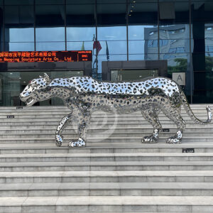 Outdoor Large Stainless Steel Sculpture Modern Hollow Leopard Sculpture Garden Decoration Metal Art MP-O0097