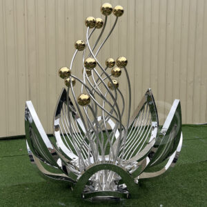 Outdoor Large decoration Metal Art statue Stainless steel mirror polished flower sculpture MP-O0164