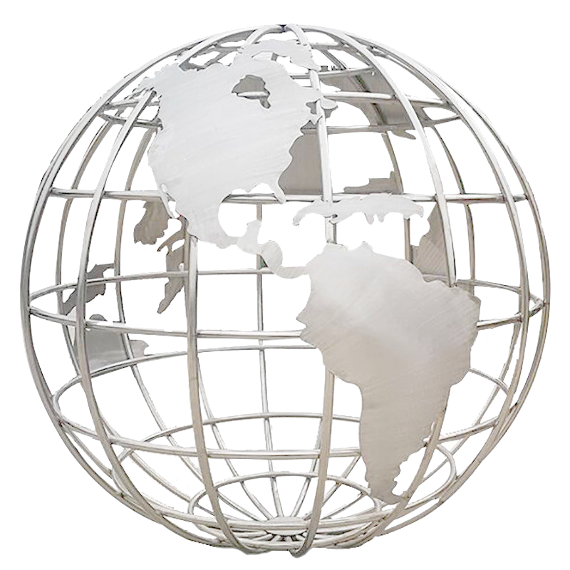 Creative hollow stainless steel sphere with world map large sculpture  MP-B0012