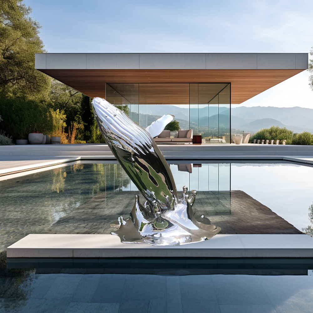Stainless Steel Large Whale Sculpture For Pool Decoration