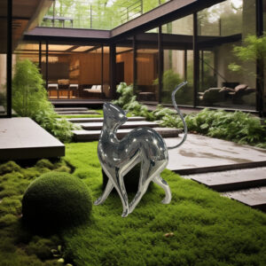 Stainless steel cute cat sculpture for yard decoration