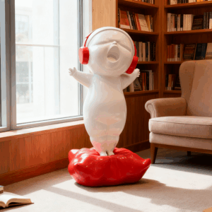 Fiberglass Child Sculpture with Headphones | Modern Art Figurine for Interior Decoration