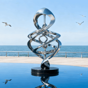 Stainless Steel Outdoor Sculpture | Modern Abstract Mirror-Polished Metal Art for Garden & Seaside Decor
