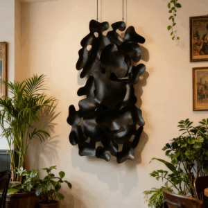 Modern Abstract Stainless Steel Wall Sculpture | Black Metal Wall Art for Interior Decor