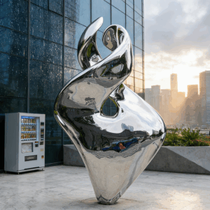 Large Abstract Mirror Polished Stainless Steel Sculpture for Urban Plazas