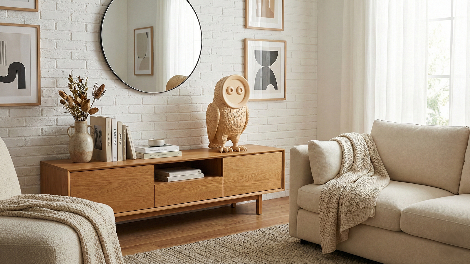 Minimalist Fiberglass Owl Sculpture for Interior Decor 5 copy