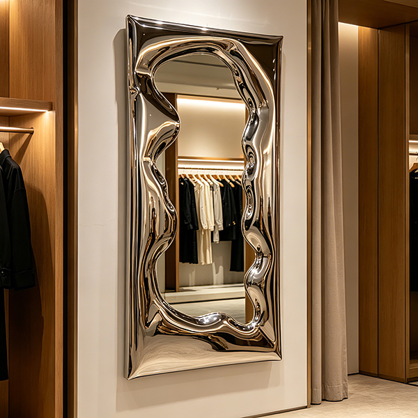 Sculptural Art Mirror for Interior Decor – Modern Stainless Steel Wavy Frame Mirror - Image 3