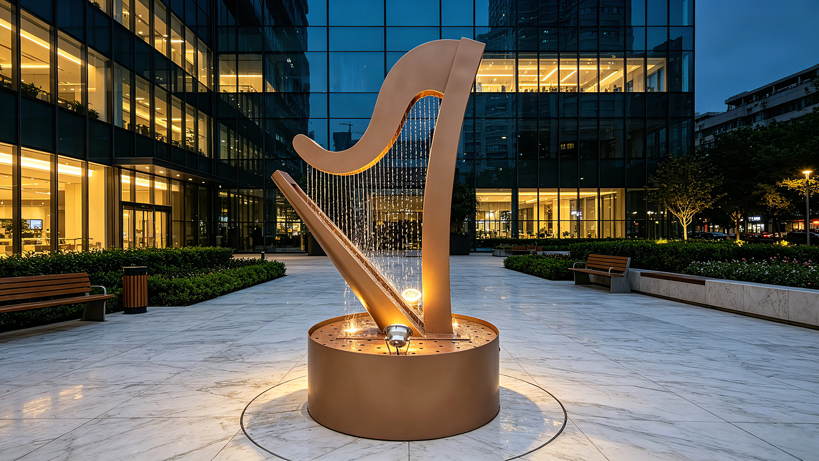 harp fountian sculpture
