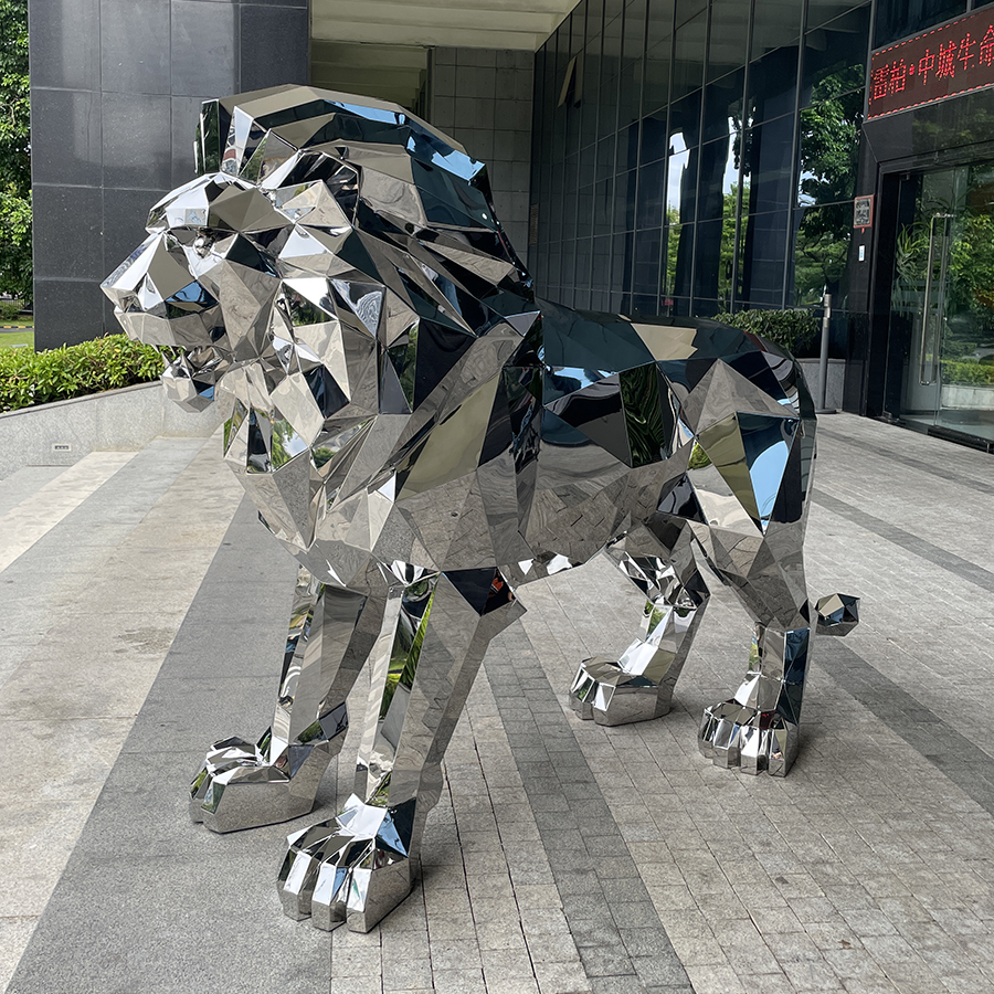 Modern Stainless Steel Lion Statue for Commercial Entrance - Image 2