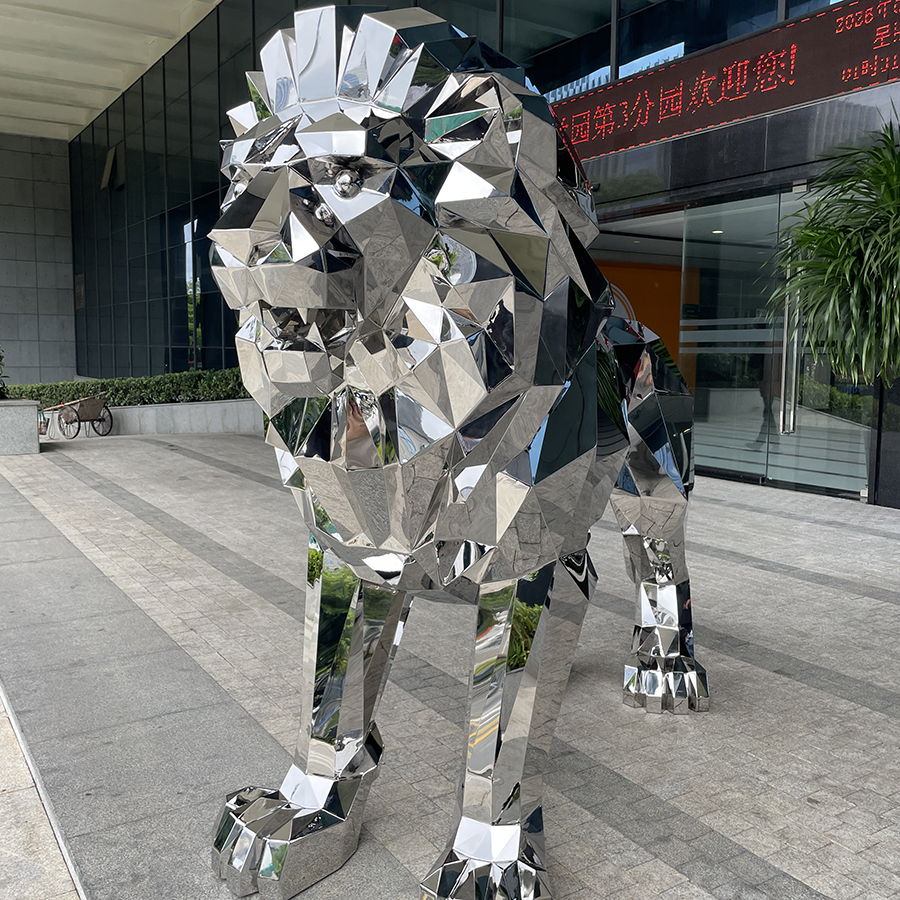Modern Stainless Steel Lion Statue for Commercial Entrance - Image 3