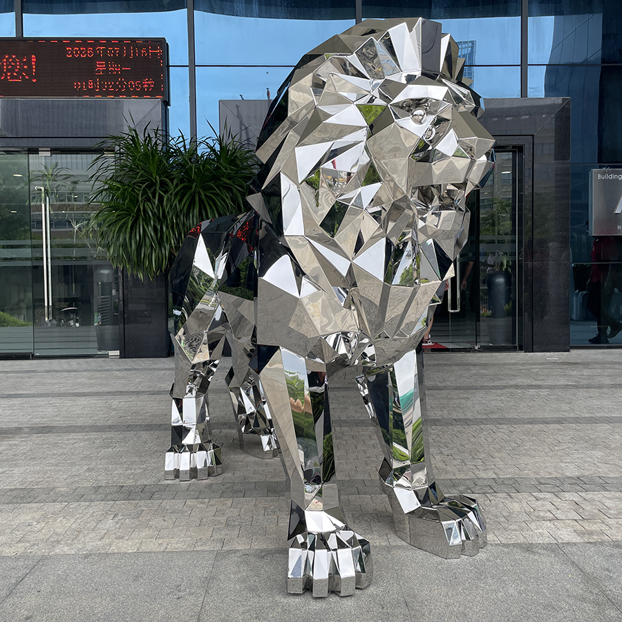Modern Stainless Steel Lion Statue for Commercial Entrance - Image 4