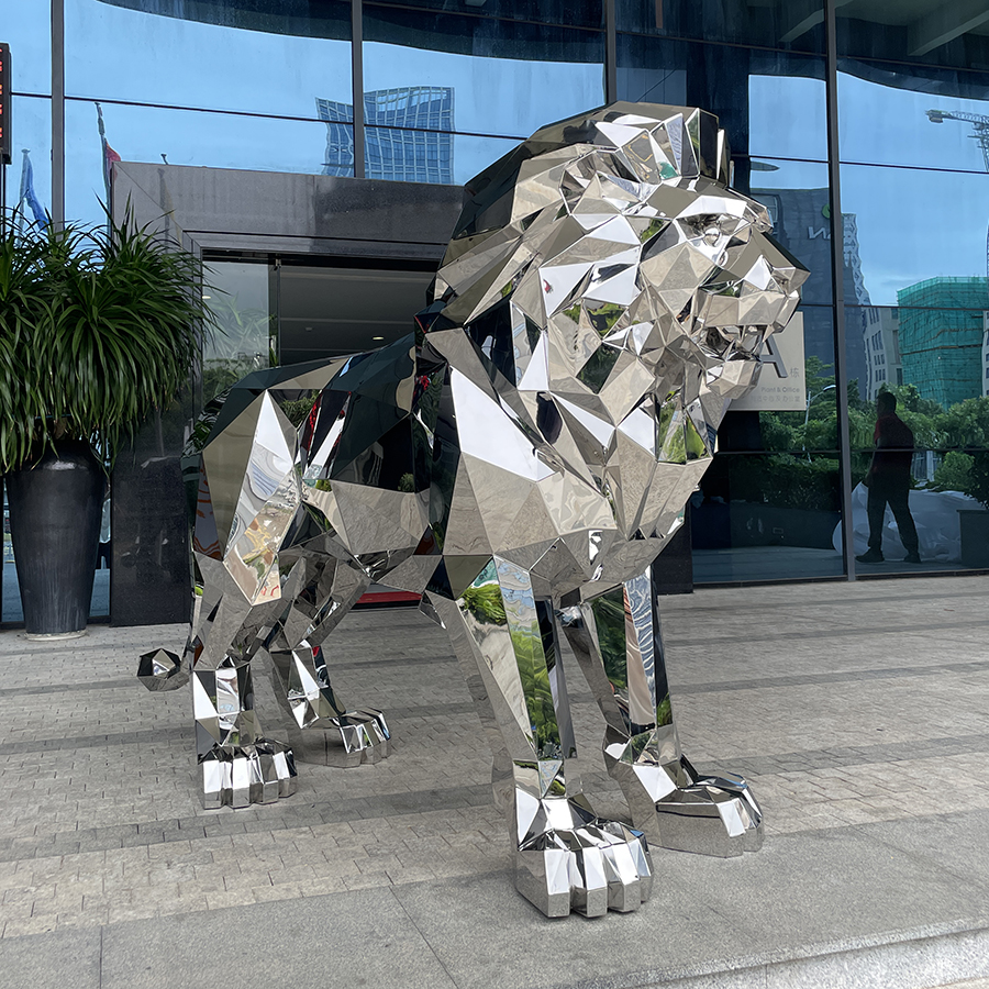 Modern Stainless Steel Lion Statue for Commercial Entrance - Image 5